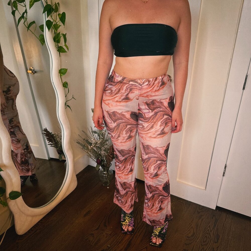Colorful pattern flowy flair pants